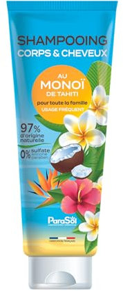 ParaSol - Shampooing corps et cheveux au Monoï de Tahiti - 97% d'origine naturelle - 0% Sulfate, Silicone, Paraben - Fabriqué en France