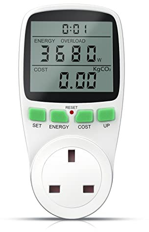 Bearware Electricity Usage Monitor Power Meter Plug Backlight LCD Energy Monitor Plug Watt Meter, UK Socket Power Monitors, Power Consumption Energy Saving Amp Watt KWH Volt Meter Outlet