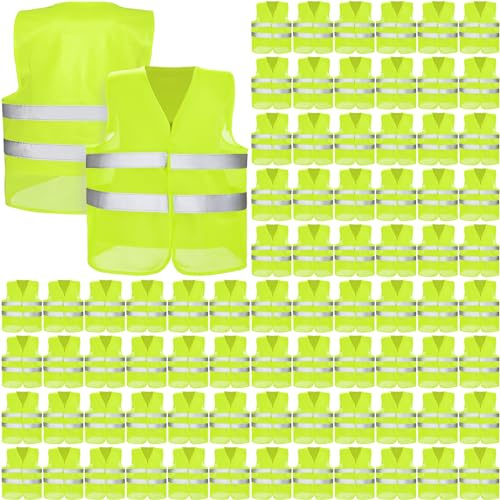 JaGely 80 Pack High Visibility Safety Vest Bulk Reflective Mesh Security Vest for Men Women Work Cycling Runner Neon