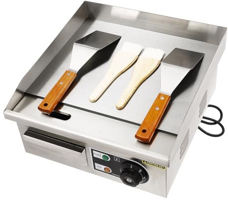 SABUIDDS Commercial Electric Griddle, 2200W, 50-300℃, Countertop Electric Hot Plate Fryer Stainless Steel Business Catering Grill with Thermostatic Control Fried Pans Burger Bacon Egg Fryer Barbeque