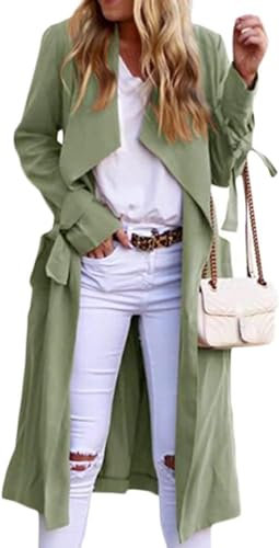 Trench da Donna Elegante Lungo Classico Trench a Vita Primavera e Autunno Giacca da Esterno Lunga di Transizione Moda Trench Versatile alla Moda (Verde,L)
