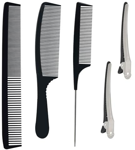 Set di 5 pettini per acconciatura antistatici, 2 fermagli per capelli, 3 misure diverse, denti sottili e larghi, resistenti al calore