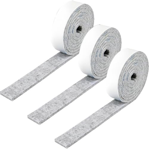 DHWEKU 3 Stück Selbstklebendes Filz für Möbel,100cm * 2cm,Schneiden Sie Jede Form, Stark Klebendes Gleitmatten Band, für Stühle, Bodenschutz, Grau