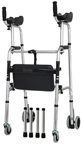 sjdoPulse Klappbarer Rollator, Rollator-Gehhilfe, Große Senioren, Aufrecht Stehend, Mit Sitz- Und Unterarmstütze, Leichte, Faltbare Gehhilfe Aus Aluminium, Für Drinnen Und Draußen,Wheels+seat