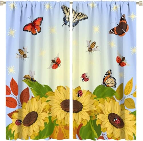 Vorhang Kinderzimmer Blumentier Schmetterling Kinder Vorhänge Mit Ösen Polyester Gardinen Thermovorhang Blickdicht Ösenschal Kindergardinen 170X200 cm (B + H) Für Wohnzimmer,2Er Set-173929783