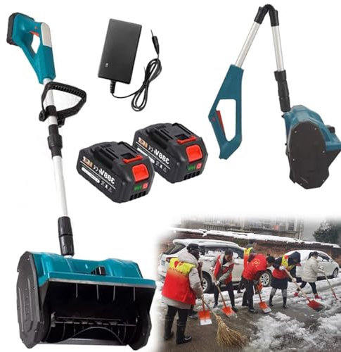 Pala per la rimozione della Neve, Pala da Neve Senza Fili, spazzaneve Manuale elettrica a Spinta con Pala da Neve Larga 32 cm, Manico Retrattile, per Strade Scolastiche, Pulizia vialetti, 2
