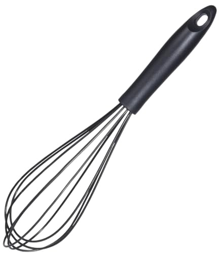 Envenzo Silicone Whisk for Manual Mixing Whisk Beat Frothing and Stir Full Black Color Hand Whisk, Ideal for Baking, Cooking, and Mixing, Non-Stick Cookware Safe, Perfect for Beating, Frothing