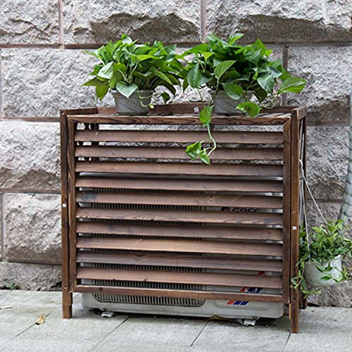 Holz-Klimaanlagenabdeckung mit Pflanzenständer, Sichtschutzzaun und Gehäuse für Balkon, freistehende Schutzhülle für AC-Einheit