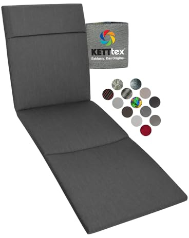 KETTtex EXKLUSIV Auflage Rollliege Agora anthrazit I Gartenliegen Polster 200x60x4cm mit Kopfpolster I spinndüsengefärbter Stoff I Liegenauflage I pflegeleicht & widerstandsfähig I Dessin 2710