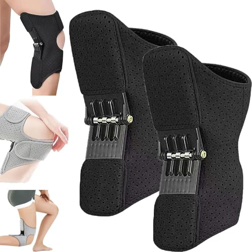 Knie -Hilfsmittel, Knieschutz Booster, Knie -unbekümmerte und Knie -Booster -Klammer -Stütze Frühlingsstabilisator, Knieschlepper für Schmerzen, Kniepolster für den Sport (2Pcs,Black)