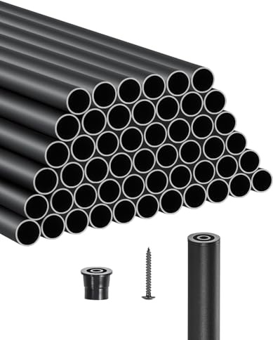 VEVOR Balustres d'Escalier, Lot de 51, Barreaux de Sécurité Garde-corps Aluminium 19x914 mm, Tige Ronde Creuse Métal, Embouts de Rail et Vis, Barres Rampe pour Escaliers, Porche, Patio, Clôture, Noir