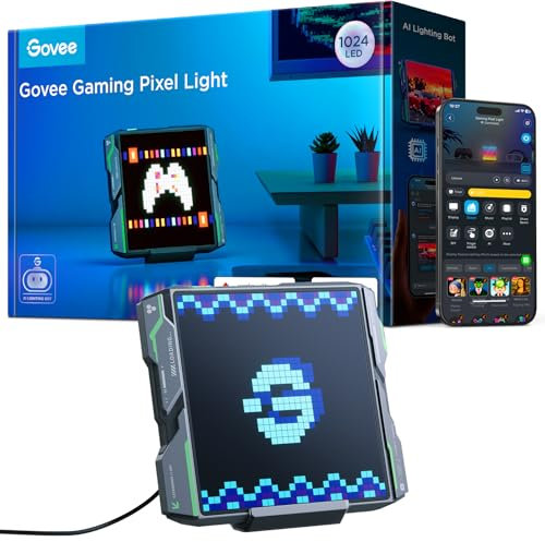 Govee Pixel Luz Gaming, LED Panel RGB 32x32, 150+ Modos Escena, Sincronización Música, AI Generación de Iluminación, Trabajo con Alexa y Google Assistant para Configuraciones de Mesa y Sala de Juegos