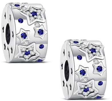 KEQ 925 Sterling Silber Spacer Charms für Armbänder/Halsketten Sparkling Clips Stopper Perlen mit 5A Zirkonia Pavé CZ Bead Charm Stopper Schmuck für Frauen