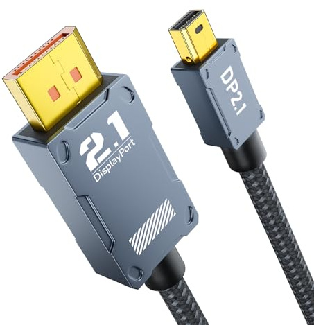 AGFINEST Câble Mini DisplayPort vers DisplayPort 2.1, 80Gbp Bidirectionnelle DP vers Mini DP,[16K@60Hz, 8K@120Hz, 4K@240Hz] HDR, DSC, G-Sync FreeSync, Thunderbolt 2 pour Laptop MacBook Moniteur(1M)