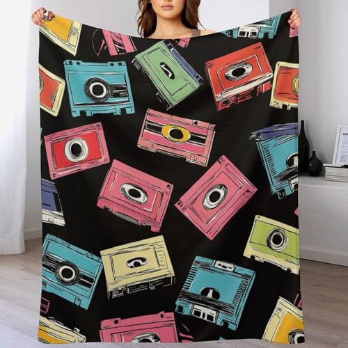 DIPQIMI Audio Cassettes Plastic Throw Blanket, Soft Lightweight Cozy Warm Retro Art Style Flannel Blankets for Couch Bed Travel, 50x60