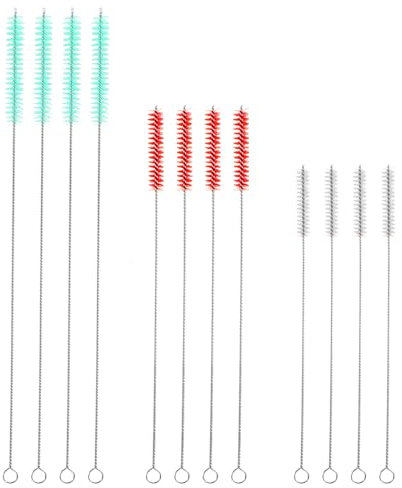 Ptwola Lot de 12 brosses de nettoyage réutilisables pour paille en métal - Pour nettoyer les gobelets, les gobelets, les bouteilles d'eau, les tubes de paille en verre, les tuyaux de boisson, le
