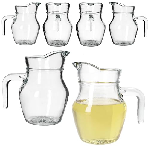 MamboCat Valentin 6er Set Glaskrug I 420 ml | Glaskanne mit Griff aus klarem Glas I stilvolle & robuste Karaffe für Saft, Wein, Milch, Limo, Eistee u.v.m.
