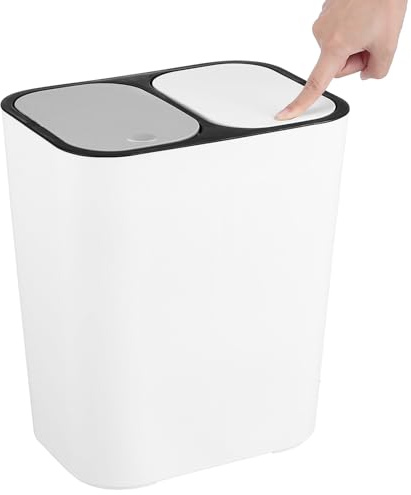 LOPUNER Cubo de Basura de Cocina Doble de 15 L, Plástico Beige Moderno | Clasificación de Sólidos y Líquidos, Rincón Práctico, Fácil de Enjuagar, Guarda Residuos Pequeños