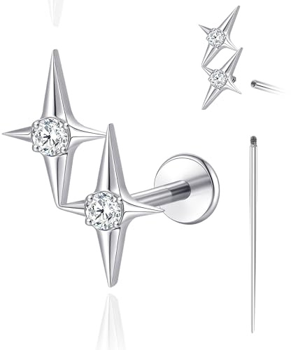 limerencia 18G Ohrstecker mit flacher Rückseite, hypoallergenes Titan Innengewinde Piercing Schmuck für Tragus/Helix/Knorpel/Concha/Medusa/Nase/Labret, 1 Stück