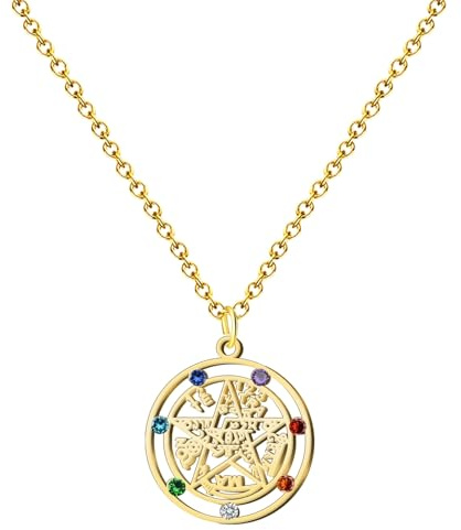 Cotigo - Collana da donna Nodo di strega e tetragramaton portafortuna e protezione, doppia protezione, occhio turco, pietre chakra.