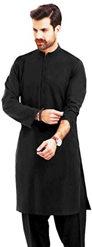 Clossy London Men's Shalwar Kameez Set | Plain Black Traditional Pakistani/Indian Kurta Salwar Suit | Easy Care, Casual Wear Size S to 3XL, Black, S
