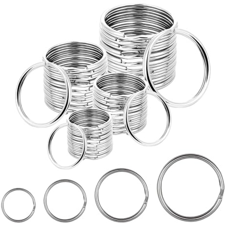 Zegnuem Lot de 80 anneaux porte-clés en métal, en 4 tailles, ronds et lisses (0,9 x 10 mm/0,9 x 15 mm/1,3 x 20 mm/1,2 x 25 mm) pour l'organisation des clés et les accessoires de bricolage