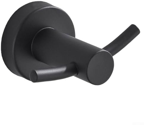 Yuanpgky Gancho de pared doble de acero inoxidable para llaves, toallas y con para una fácil instalación, diseño moderno para baño, cocina y organización de dormitorio (negro)