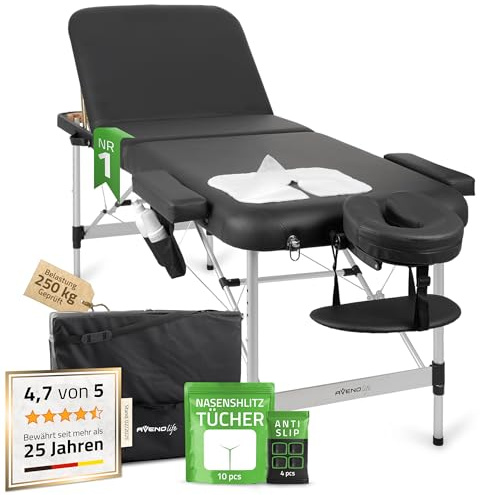 HABYS Massageliege Klappbar aus Alu mit 3 Zonen 185×70cm, Adele | Kosmetikliege Klappbar Verstellbarer Rückenlehne 55°, Massagetisch mit Tragetasch, Massagebett bis 250 kg, Statische 900 kg
