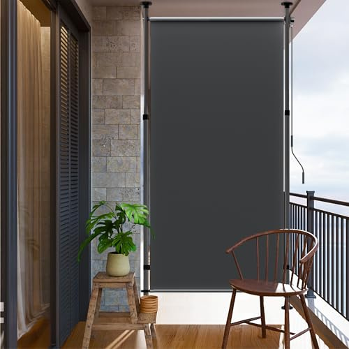 BelleMax Senkrechtmarkise Balkon außen ohne Bohren, 120x270cm Vertikalmarkise Balkonrollo Außenrollo, Markise für Terrasse, Sichtschutz Sonnenschutz Windschutz und Wasserfest Dunkelgrau