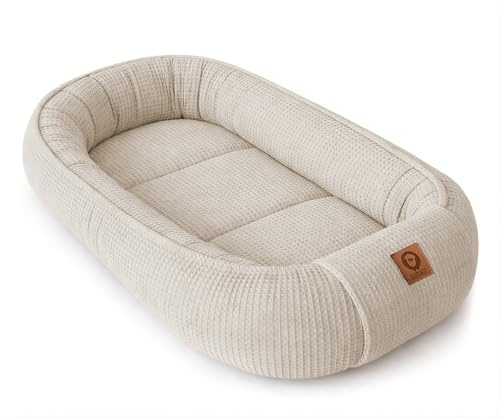 Babynestchen Neugeborene – Babynest aus Waffelpique Baumwolle – Nestchen Baby für Babybett & Kinderbett – Babykokon Tragbar – OEKO-TEX zertifiziert – Zubehör Babybett - Sand Waffelpique
