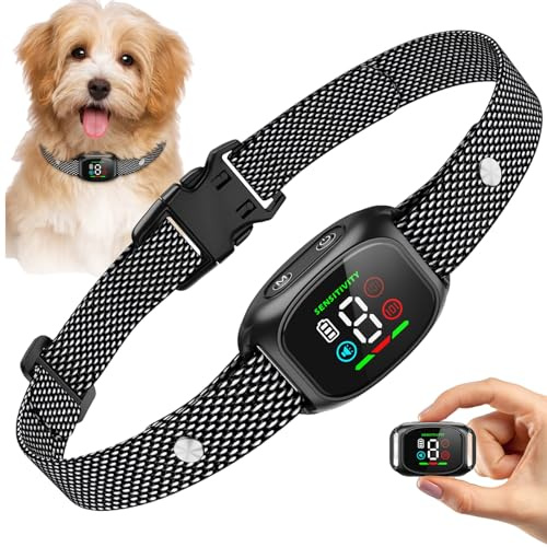 Collare Anti-Abbaio per Cani con Sensore Intelligente, 3 Modalità Umane, Rilevamento Intelligente, Impermeabile IP67, Cinturino Riflettente in Nylon (Nero)
