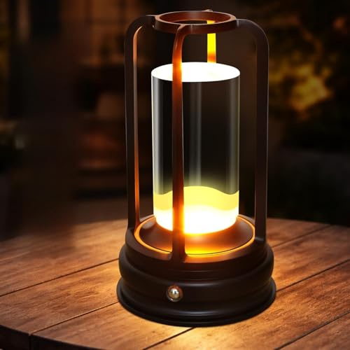 Kangtaixin LED Tischlampe kabellos, Dimmbare Akku-Tischlampe mit Touchsteuerung, 3 Lichtfarben, Nachttischlampe aus Metall, für Schlafzimmer & Wohnzimmer, 1er Pack, Schwarz