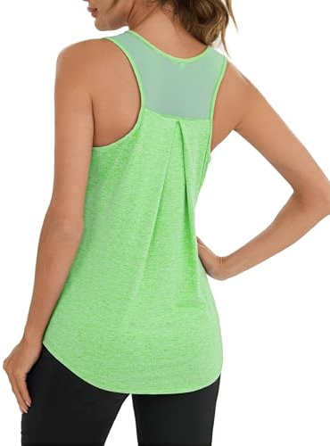 Terecey Donna Manica Maglietta Sportiva Corta Leggero Scollo Funzionale UV T-Shirt Lascia Fitness Yoga Workout Top Tondo Camminata Maglietta con Rete Posteriore Verde Felcea M