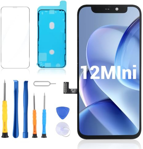 Écran pour iPhone 12 Mini,5,4 Pouces LCD FHD Remplacement Tactile 3D Digitizer Kit de Réparation (Modèles A2176,A2398,A2399,A2400)