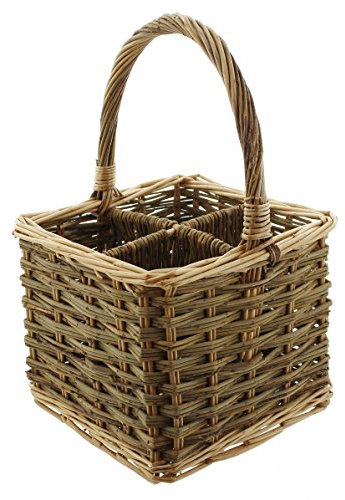 FRANK FLECHTWAREN Flaschenkorb Weidengeflecht, für 4 Flaschen,25 x 25 x 21 cm, GH 40 cm, praktischer Begleiter.