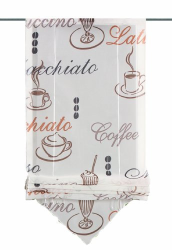 Home fashion 57132-802 Bändchenrollo Cafe, bedruckter Voile, 140 x 80 cm, crème