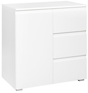Kommode mit 1 Tür und 3 Schubkästen (B/H/T: 80 x 80 x 40 cm) griffloses Design, weiß matt