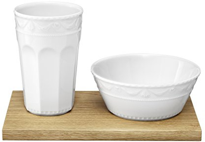 KPM Berlin KURLAND Müsli-Set 3 tlg., Porzellanschale & -becher, Porzellanset, Müslischale, Frühstücks-Set, handmade, Porzellan weiß im Geschenkkarton