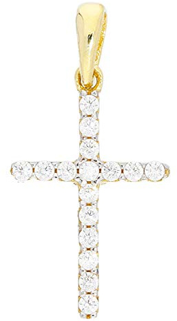 My Gold Damen Kreuz Anhänger Gold 585 (Ohne Kette) Echtes Gelbgold (14 Karat) Zirkonia Schwarz Weiß Beidseitig 21mm x 10mm Crossini