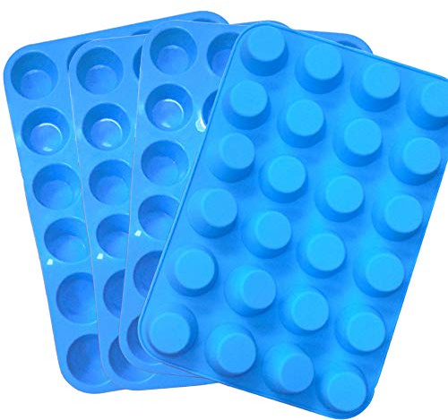 Qtopun 4 Pcs Silicone Muffin Pan for 24 Muffin Cups (Blue)