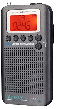 Retekess TR105 Portable Airband Radio, FM AM SW CB AIR VHF Digital Tuning Radio with Timer and Clock Function, Rechargeable, LCD, Outdoor, Gift (Gray)