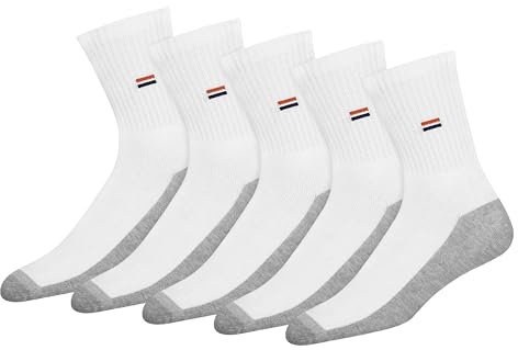 NAVYSPORT Chaussettes Homme 38-42 Sport Hautes Homme Femme - Lot de 5 Paires Socquettes Classiques Unisex Crew Coton Coussin Confort (EU 38 42, Blanc/Gris)