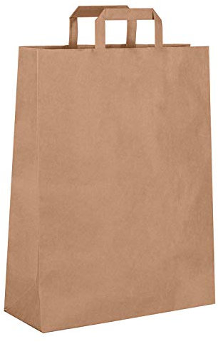Dila GmbH 250 Papiertragetaschen Papiertaschen Henkeltaschen Tragetaschen Tüten Papiertüten braun recycelbar (32 x 12 x 40 cm)