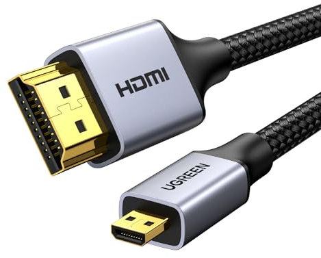 UGREEN Cavo Micro HDMI 4K 60hz Alta Velocidad 3D Nylon Trenzado Adaptador, Compatibile con Fotocamere Videocamera Cámara TV PC Laptop, 1M