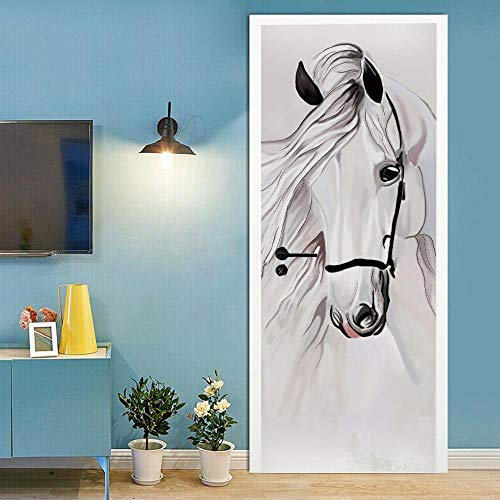 Türtapete selbstklebend Pferd TürPoster 3D Bewirken Fototapete Türfolie Poster Tapete Abnehmbar Wandtapete für Wohnzimmer Küche Schlafzimmer 77x200cm