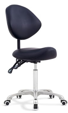 Tabouret Ergonomique À Roulettes Avec Dossier-Selle De Cheval Anti Mal De Dos-Haute Qualité-Roulettes Silicone Silencieuse-Vérin Gaz Classe 3-Hauteur Réglable 55-75Cm Professionnel
