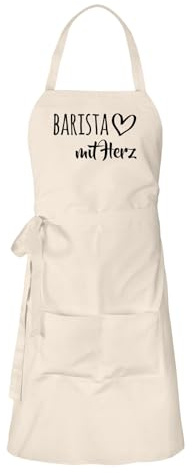 Huuraa Schürze Barista mit Herz Geschenk | Latzschürze Baumwolle Kochschürze mit Motiv Geschenkidee verstellbare Grillschürze mit langen Bändern