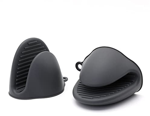 FIBOUND 2er-Set Silikon Topflappen Ofen,Mini-Ofenhandschuh,Anti rutsch Topfhandschuhe,Ofen Hitzebeständig Cold-Resistant Handschuhe für Küche Kochen Backen,Handling Frozen Items(Grau)