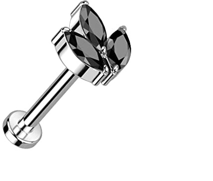 Paula & Fritz® Push-In Labret Piercing Blatt Opal Zirkonia Titan-IUM Grade 23 Set Mehrfarbig 1-mm Stab-Dicke Blüten-Sockel Madonna Medusa Monroe