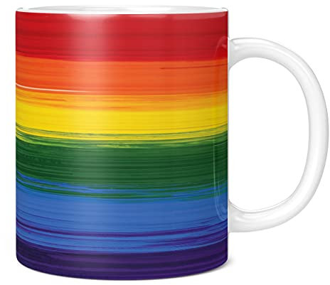 Mug Monster - Painted Effect Gay Pride Flag Mug, LGBT LGBTQ Gift, Rainbow Flag Cup - Ceramic Coffee Cup, Gift for Men or Women, Extra Large and Giant Available, 20oz White